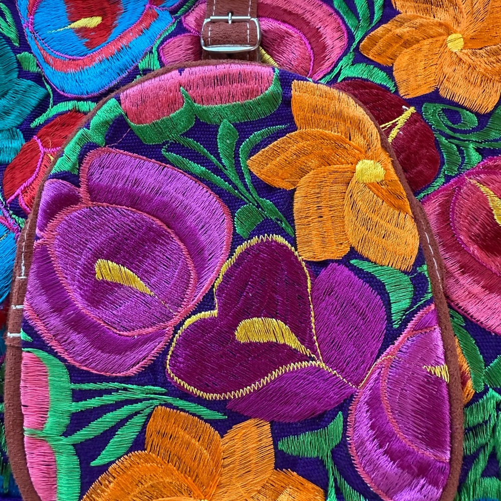 Floral Backpack, Mexican backpack, 100% cotton backpack, women’s backpack, - Picture 2 of 6